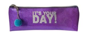 Opakowanie Piórnik filetowy brokatowy z pomponem