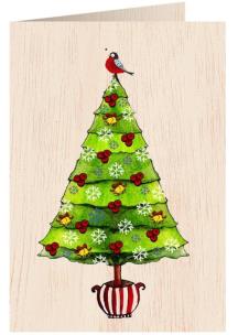 Opakowanie Karnet drewniany C6 + koperta Święta Choinka