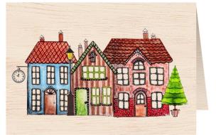 Opakowanie Karnet drewniany C6 + koperta Święta Domki