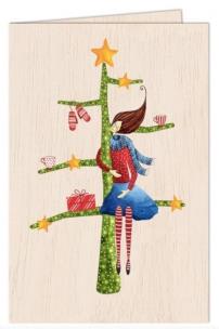 Opakowanie Karnet drewniany C6 + koperta Święta Kobieta na choince