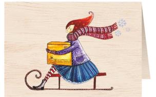 Opakowanie Karnet drewniany C6 + koperta Święta Kobieta na sankach