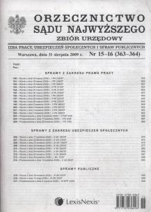 Opakowanie Orzecznictwo Sądu Najwyższego Zbiór urzędowy 15-16/2009