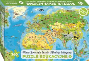 Opakowanie PUZZLE 260 ZWIERZĘTA ŚWIATA MAPA MŁODEGO ODKRYWCY DLA DZIECI