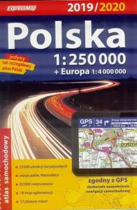 Okładka książki Atlas samochodowy Polska 1:250 000 2019/2020