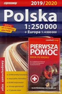 Okładka książki Atlas samochodowy Polska 2019/20 + Pierwsza pomoc