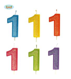 Opakowanie Brokatowa cyfra 1 świeczka na tort 4cm Mix kolorów