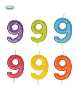Opakowanie Brokatowa cyfra 9 świeczka na tort 4cm Mix kolorów