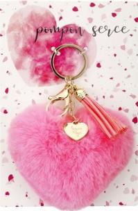 Opakowanie Brelok - pompon serce. Kocham (ciemonróżowe)