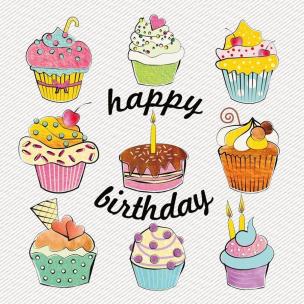 Opakowanie Karnet 155x155 Urodziny - Babeczki