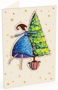 Opakowanie Karnet C6 naklejany + koperta Święta Kobieta i choinka