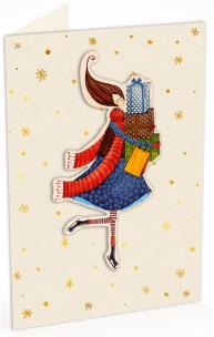 Opakowanie Karnet C6 naklejany + koperta Święta Kobieta z prezentami