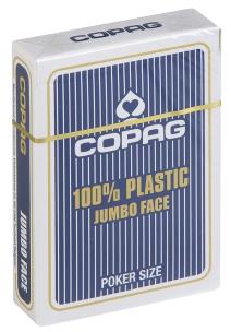 Karty do gry Copag 100% Plastic Poker size Jumbo Index granatowe. Wydawca: Cartamundi. Multiszop.pl Opakowanie Karty do gry Copag 100% Plastic Poker size Jumbo Index granatowe