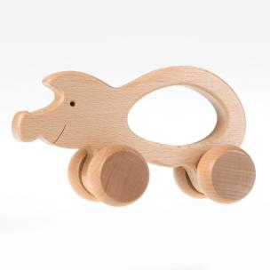 Opakowanie Drewniane zwierzątko na kółkach - Świnka