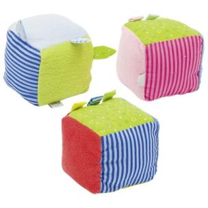 Opakowanie Kostka materiałowa z metkami i grzechotką