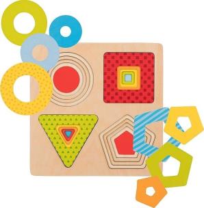 Puzzle warstwowe - 4 kształty geometryczne. Wydawca: Goki. Multiszop.pl Opakowanie Puzzle warstwowe - 4 kształty geometryczne