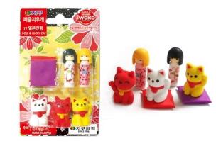 Opakowanie Zestaw gumek do ścierania - Kokeshi i kotek