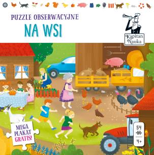 Okładka książki Kapitan Nauka Puzzle obserwacyjne Na wsi 4+ 54 elementy + plakat