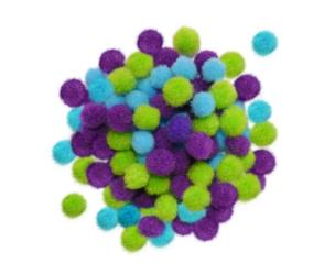 Opakowanie Zestaw Pomponów zielone, fioletowe, niebieskie 100