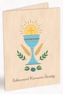 Opakowanie Karnet drewniany C6 Komunia kielich + koperta