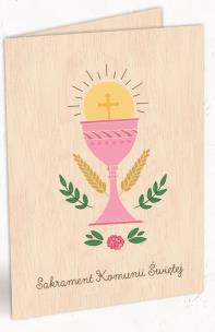 Opakowanie Karnet drewniany C6 Komunia kielich róż + koperta