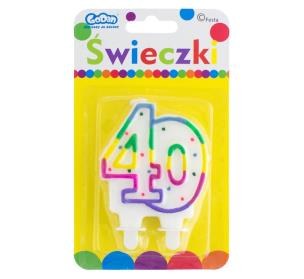 Okładka książki Świeczka cyferka '40' z KROPECZKAMI (8cm)