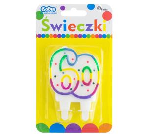 Okładka książki Świeczka cyferka '60' z KROPECZKAMI (8cm)