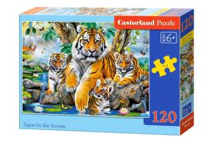 Puzzle 120 Tigers by the Stream CASTOR. Wydawca: Castorland. Multiszop.pl Opakowanie Puzzle 120 Tigers by the Stream CASTOR