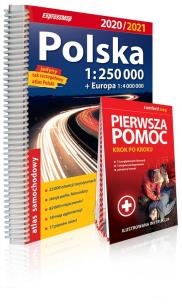 Okładka książki Polska atlas samochodowy 1:250 000 2020/2021 + instrukcja pierwszej pomocy