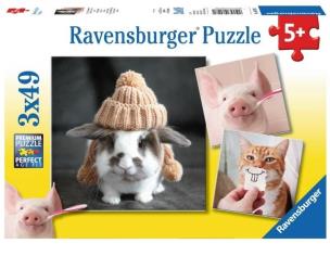 Opakowanie Puzzle 3x49 Śmieszne portrety zwierząt