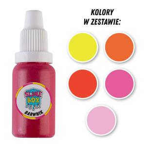 Opakowanie BARWNIKI W PŁYNIE 15ML ZESTAW NR 5 - 5 KOLORÓW (ŻÓŁTY/POMARAŃCZOWY/CZERWONY/RÓŻOWY/BABY PINK)