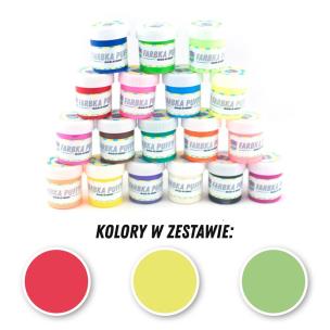 Opakowanie FARBKI TEKSTYLNE 25ML ZESTAW NR 1 - 3 KOLORY (FLUO CZEROWNY/FLUO ŻÓŁTY/FLUO ZIELONY)