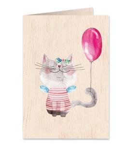 Opakowanie Karnet drewniany C6 + koperta Kot z balonem