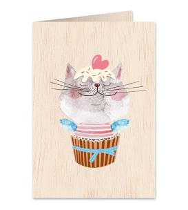 Opakowanie Karnet drewniany C6 + koperta Kot z sercem