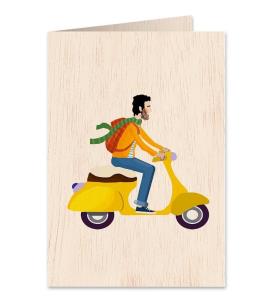 Opakowanie Karnet drewniany C6 + koperta Mężczyzna skuter