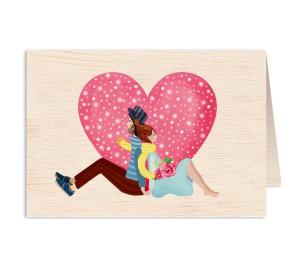 Opakowanie Karnet drewniany C6 + koperta Ślub Para Młoda serc