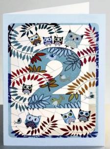 Opakowanie Karnet PM792 wycinany + koperta Urodziny 2 sowy