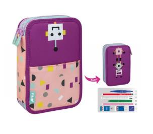 Opakowanie Piórnik 2 poz. z wyprawką Happy Bots różowy MILAN