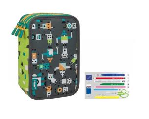 Opakowanie Piórnik 3 poz. z wyprawką Happy Bots zielony MILAN