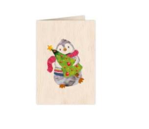 Opakowanie Karnet drewniany C6 + koperta Święta Pingwin
