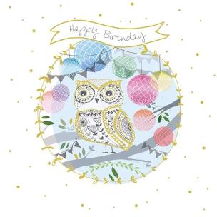 Opakowanie Karnet kwadrat z kopertą Urodziny Sowa