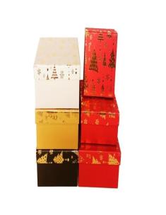 Opakowanie Pudełko kwadrat Hot Stamp Choinki Czerwony L