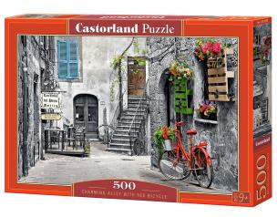 Puzzle 500 Uroczy zaułek z czerwonym rowerem CASTO. Wydawca: Castorland. Multiszop.pl Opakowanie Puzzle 500 Uroczy zaułek z czerwonym rowerem CASTO