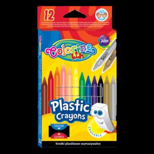 Opakowanie KREDKI ŚWIECOWE OKRĄGŁE PLASTIKOWE WYMAZYWALNE Z GUMKĄ 12 KOL. COLORINO KIDS