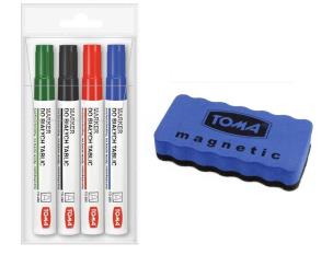 Opakowanie Marker do białych tablic 4 sztuki + ścieracz TOMA