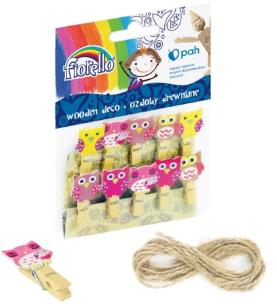 Opakowanie Ozdoby drewniane Spinacz Sowa 10szt FIORELLO