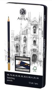 Opakowanie ZESTAW OŁÓWKÓW DO SZKICOWANIA ASTRA ARTEA MIX 12 SZTUK METALOWYM PUDEŁKU