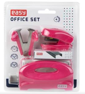 Opakowanie Zestaw zszywacz, dziurkacz, rozszywacz różowy