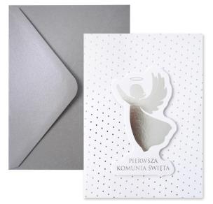 Opakowanie Kartka komunijna srebrny anioł