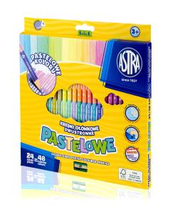 Opakowanie Kredki Astra ołówkowe trójkątne dwustronne pastelowe 24 sztuk 48 kolorów