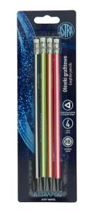 Opakowanie Ołówek grafitowy czarne drewno z gumką 4szt ASTRA